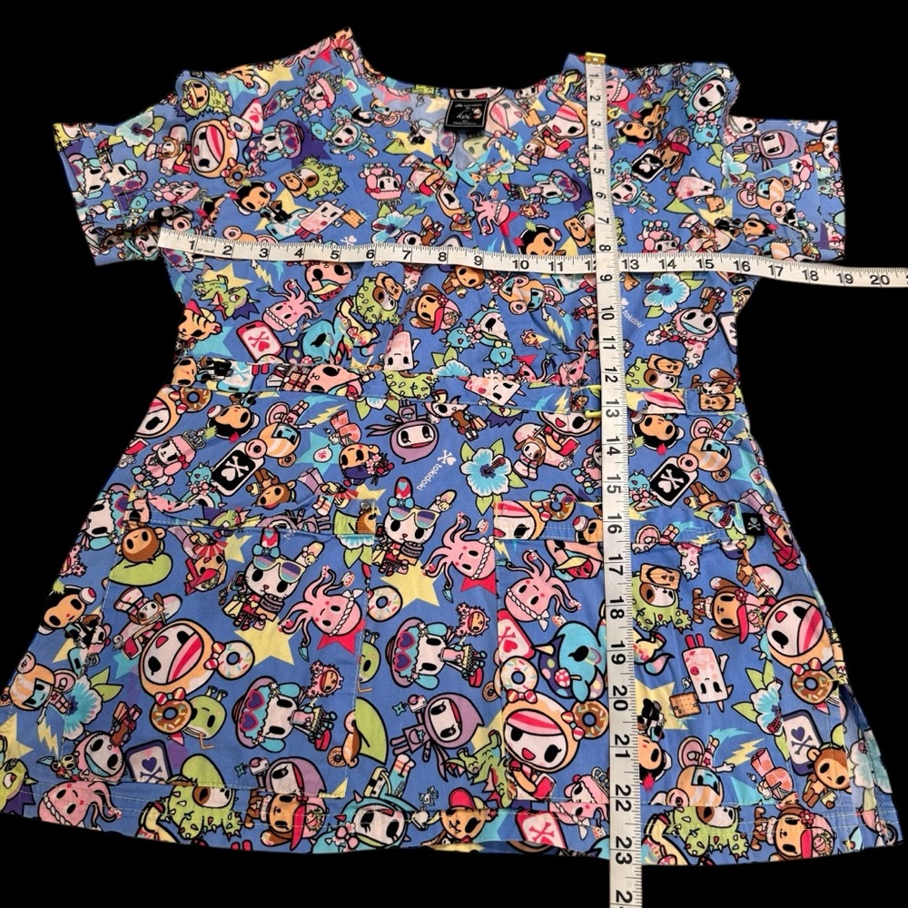TOKIDOKI Japan Theme Blue Scrub Top, Sz XS - Picture 8 of 9